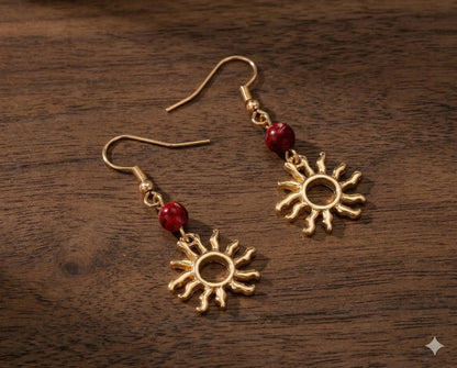 Vintage Gold Sun Dangle Earrings, Minimalist Boho Style, Alloy Jewelry