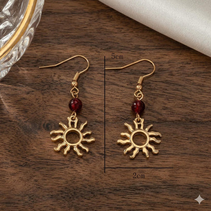 Vintage Gold Sun Dangle Earrings, Minimalist Boho Style, Alloy Jewelry