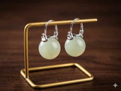 Imitation Jade Green Stud Earrings, Gold-Tone Clip-On Minimalist Jewelry