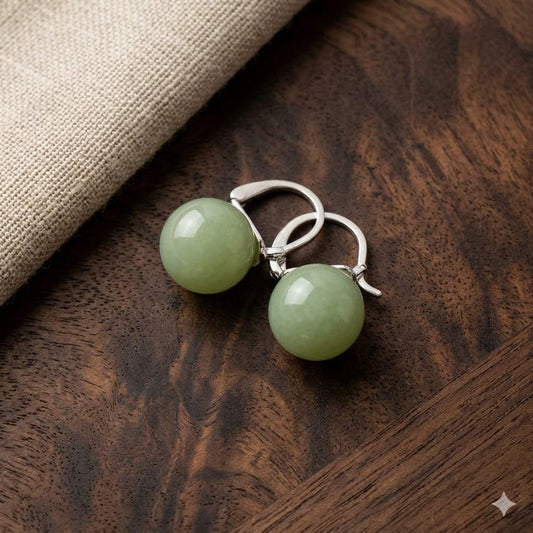 Imitation Jade Green Stud Earrings, Gold-Tone Clip-On Minimalist Jewelry