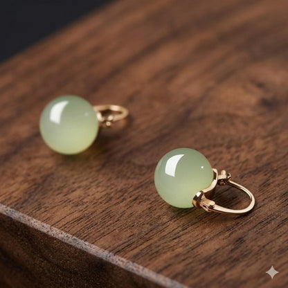 Imitation Jade Green Stud Earrings, Gold-Tone Clip-On Minimalist Jewelry