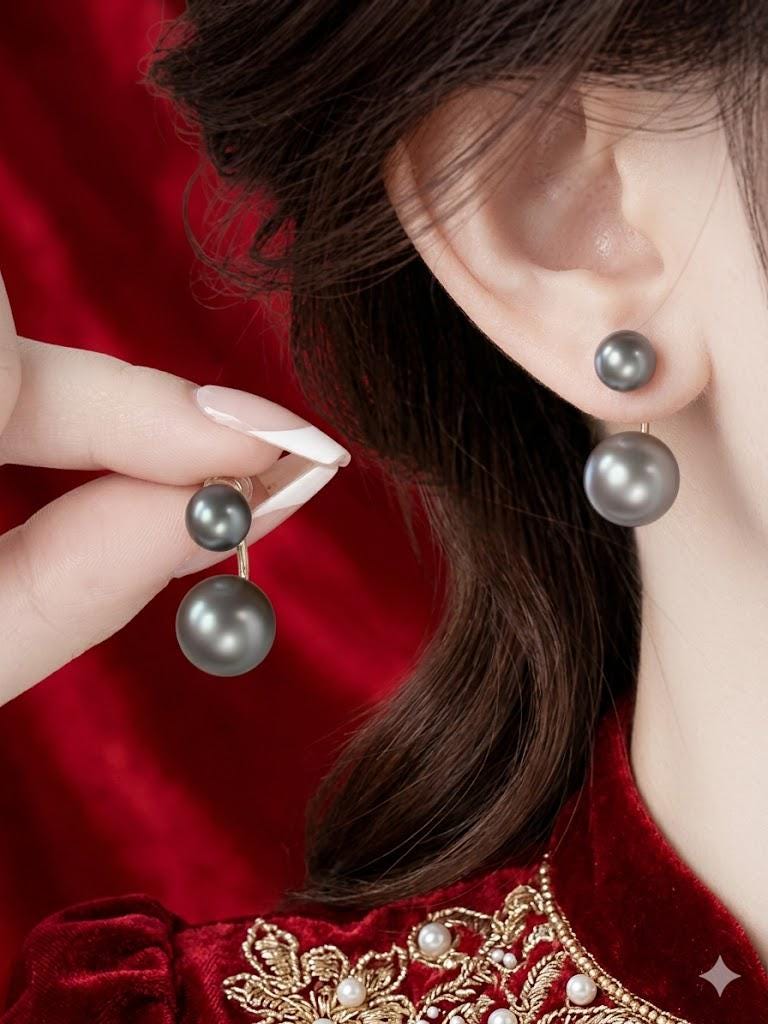 Double-Sided Pearl Earrings, French Chic Front Back Studs, Elegant Luxury Jewelry for Women