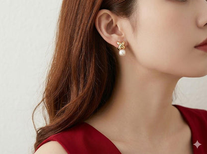 Vintage Cross Pearl Earrings, Elegant Faux Pearl Dangle, Luxury Daily Jewelry for Women
