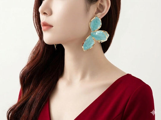 Handpainted Enamel Tulip Earrings, Gold Floral Dangle, Artistic Elegant Gift for Women