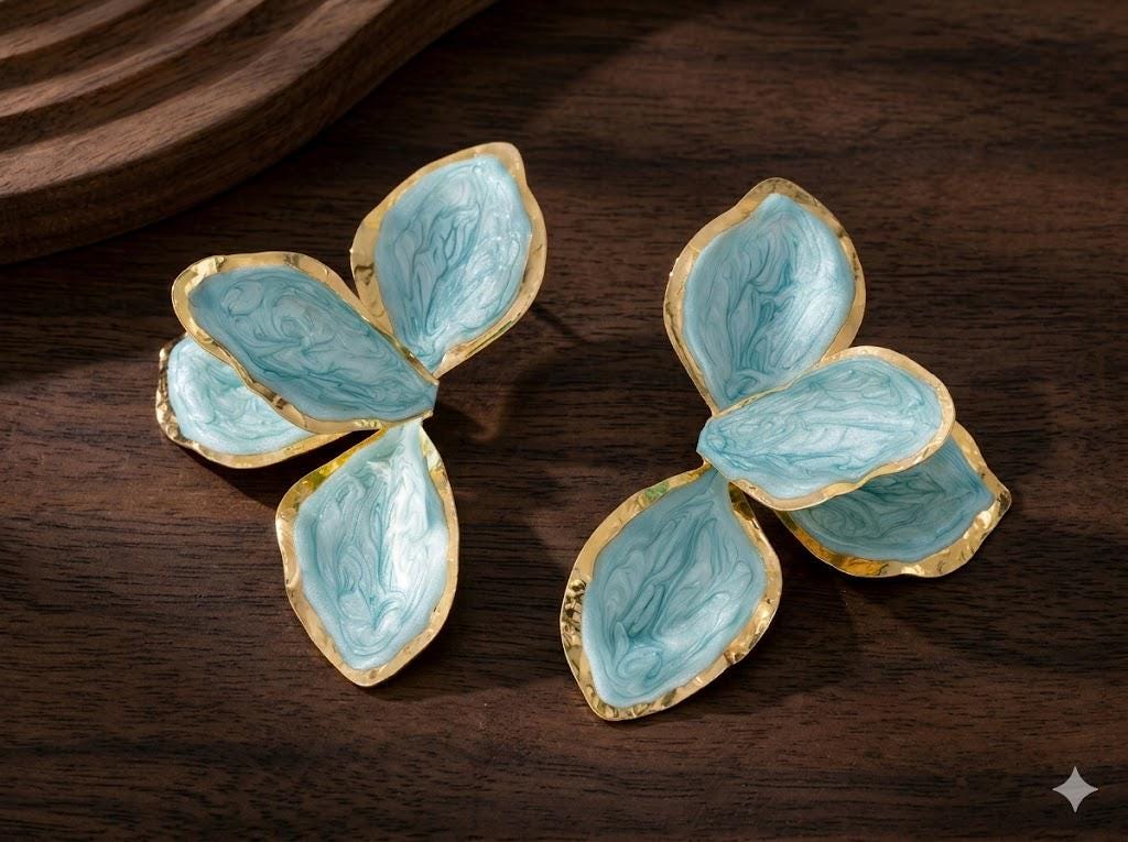 Handpainted Enamel Tulip Earrings, Gold Floral Dangle, Artistic Elegant Gift for Women
