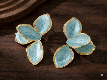 Handpainted Enamel Tulip Earrings, Gold Floral Dangle, Artistic Elegant Gift for Women