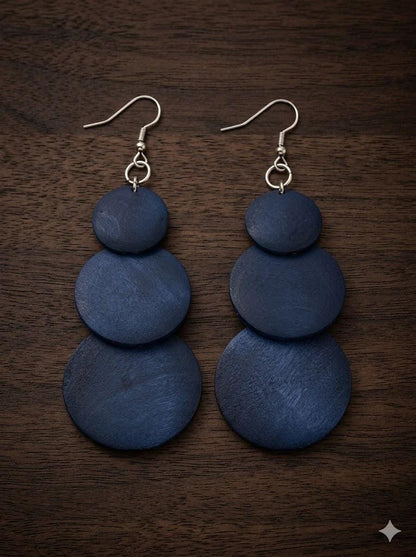 Bohemian Wooden Tassel Earrings, 3 Layer Gradient Round Pendant, Long Statement Geometric Jewelry