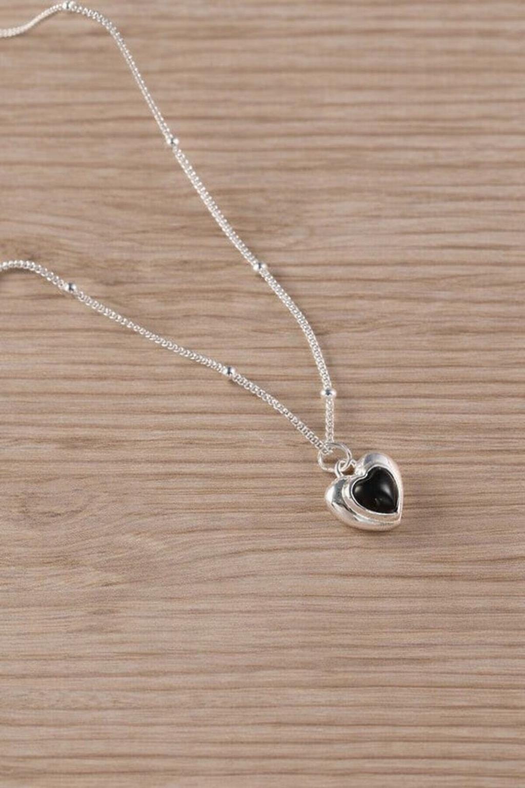 S925 Sterling Silver Black Heart Pendant Necklace, Gothic Minimalist Clavicle Chain Jewelry