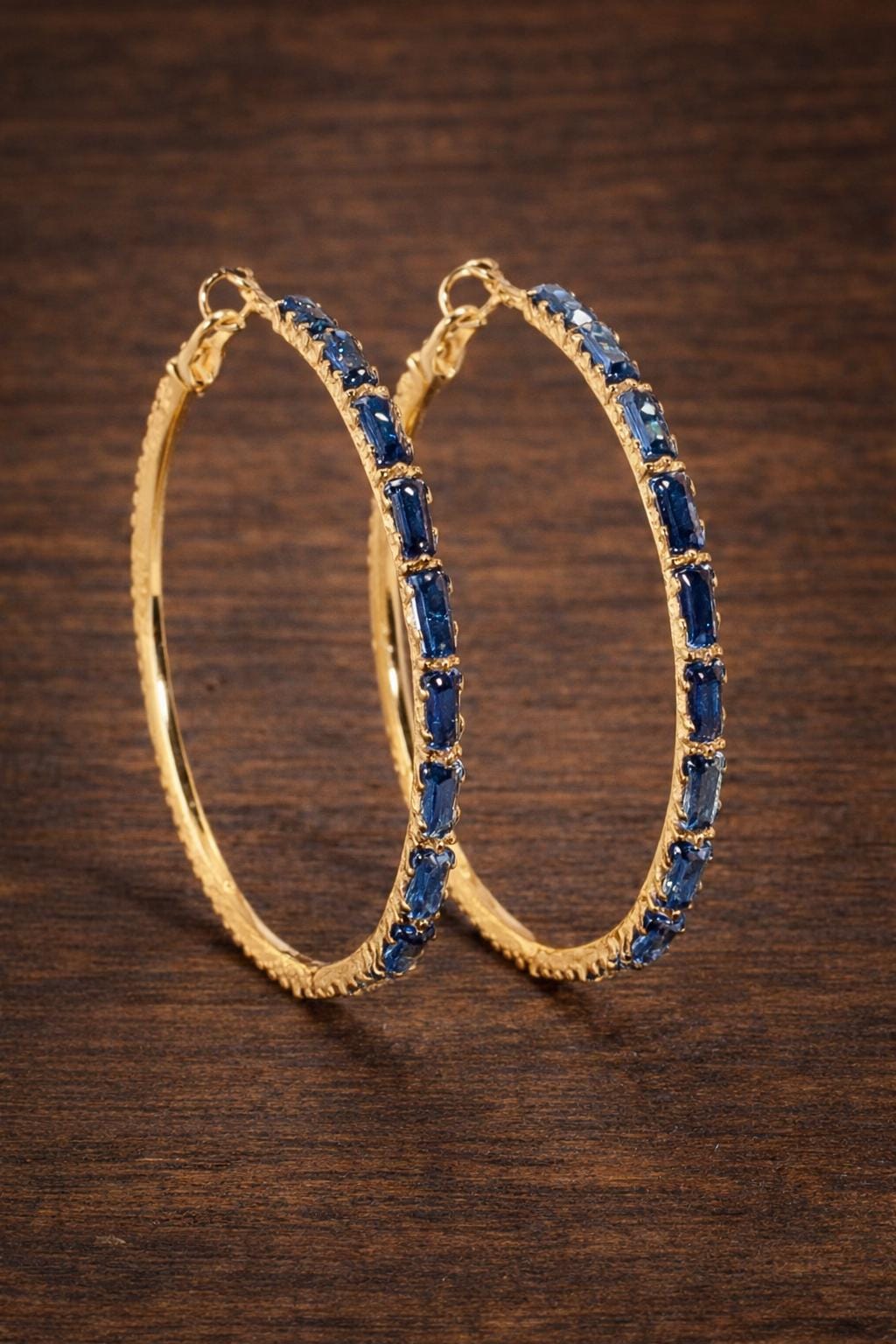 Gold Plated CZ Hoop Earrings, Red Green Black Gemstone Statement Jewelry