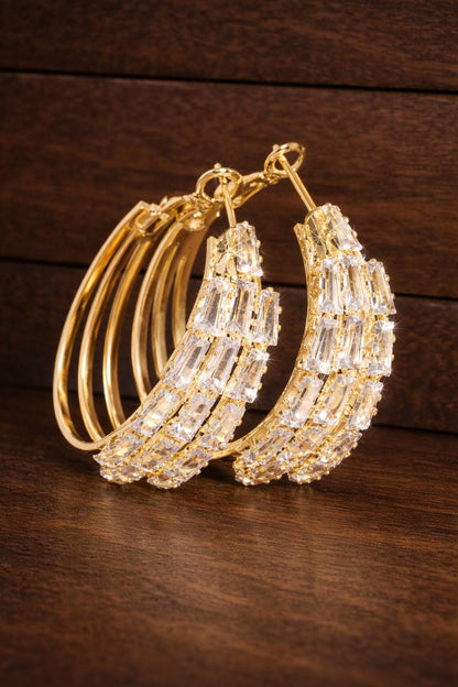 Gold Plated CZ Hoop Earrings, Red Green Black Gemstone Statement Jewelry