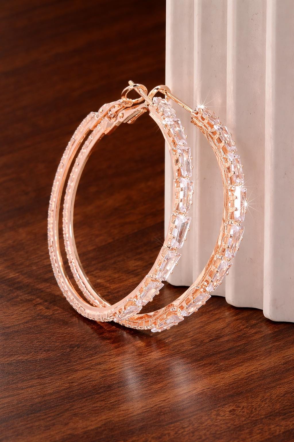 Gold Plated CZ Hoop Earrings, Red Green Black Gemstone Statement Jewelry
