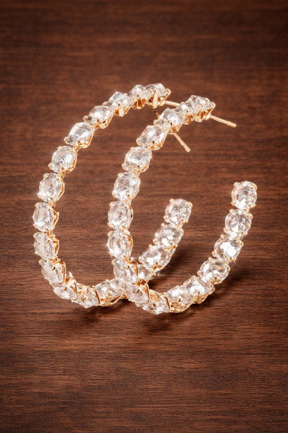 Gold Plated CZ Hoop Earrings, Red Green Black Gemstone Statement Jewelry