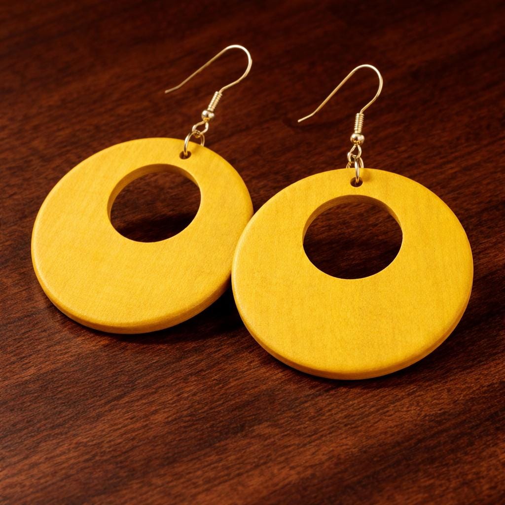 Handcrafted Vintage Hollow Wood Earrings, Boho Round Dangle Drop Style