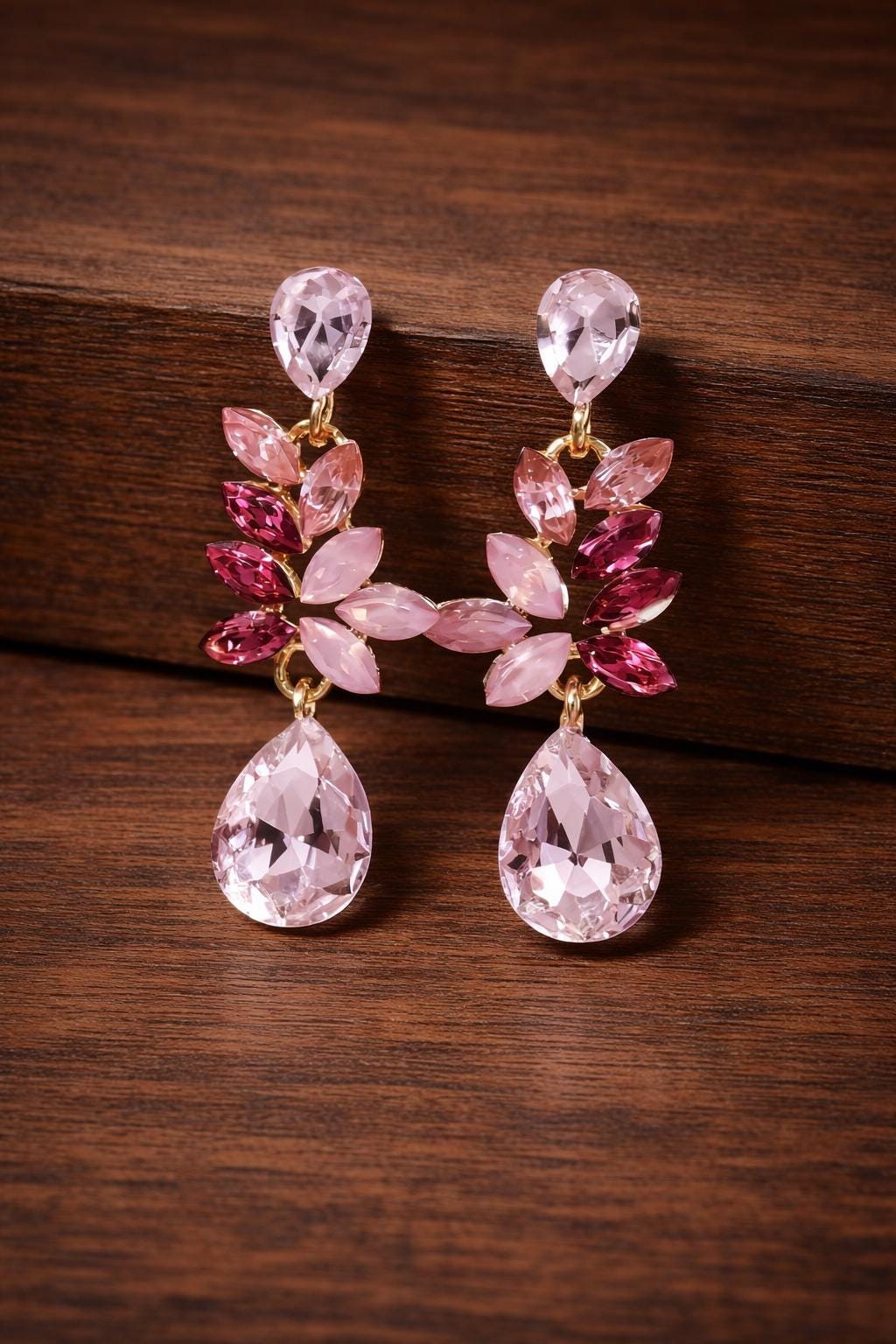 Gold Plated Crystal Teardrop Dangle Earrings, Elegant Statement Wedding Jewelry