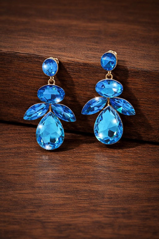 Gold Plated Crystal Teardrop Dangle Earrings, Elegant Statement Wedding Jewelry