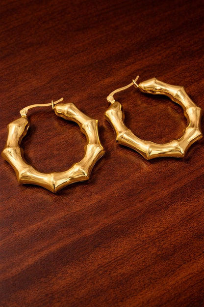 Bamboo Hoop Earrings Stainless Steel, Chunky Hollow Hoops, Minimalist Statement Earrings, Gift for Women