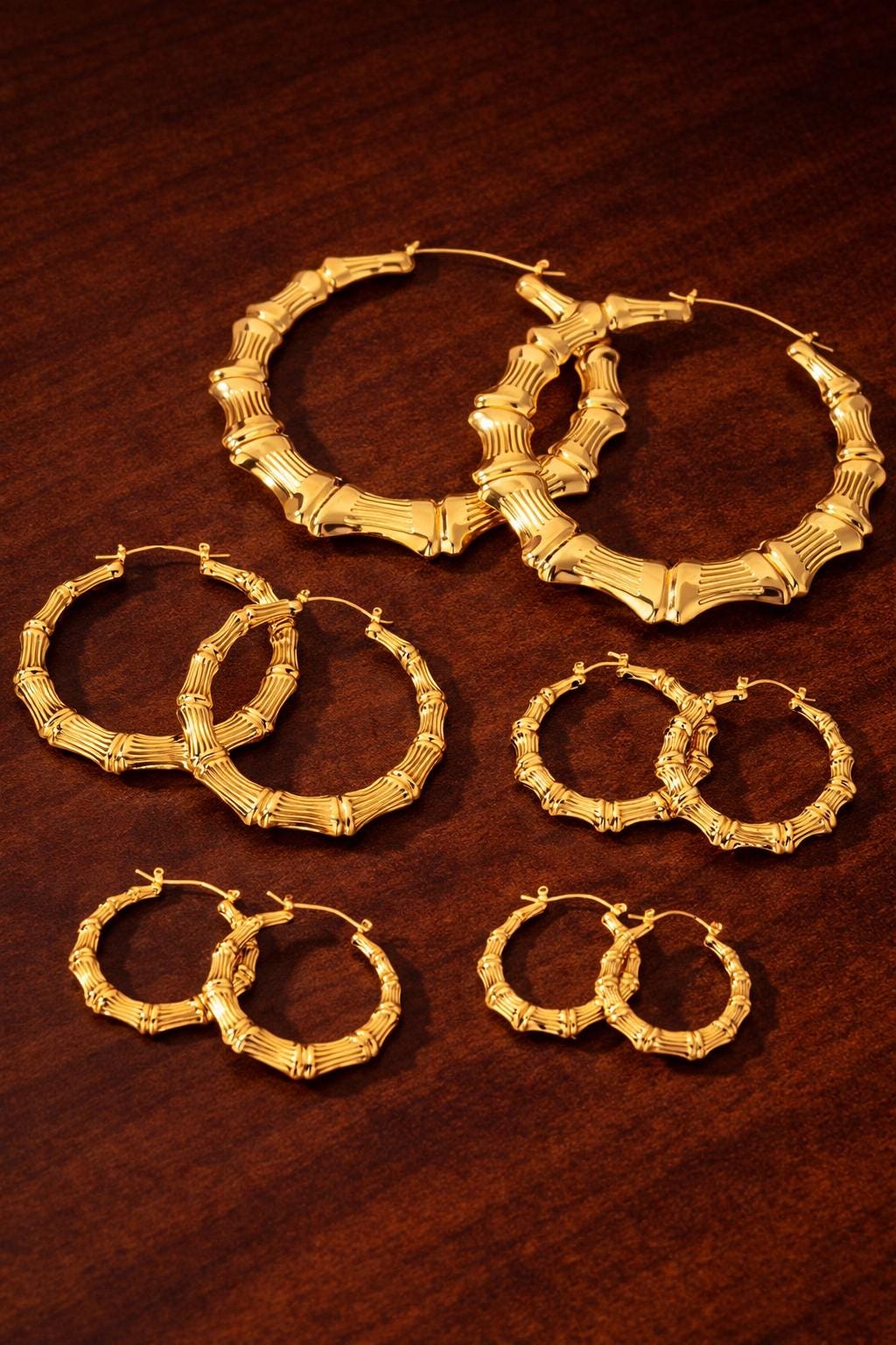 Bamboo Hoop Earrings Set, Minimalist Geometric Metal Hoops, Trendy Statement Jewelry