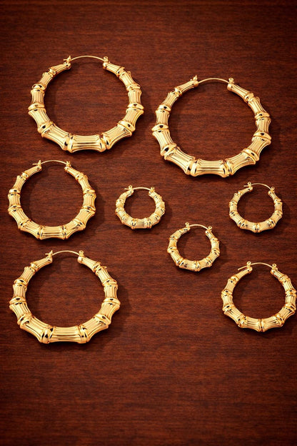 Bamboo Hoop Earrings Set, Minimalist Geometric Metal Hoops, Trendy Statement Jewelry