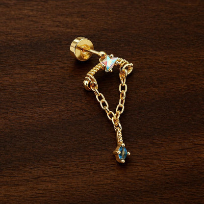 Star Zircon Chain Drop Earring, Copper Stainless Steel Helix Cartilage Piercing Jewelry