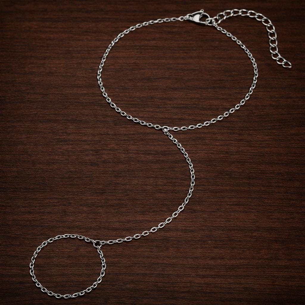 Elegant Gold Hand Chain Bracelet Ring – Minimalist Stainless Steel Beaded Jewelry for Women