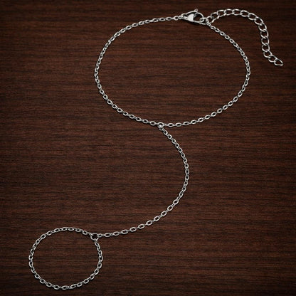 Elegant Gold Hand Chain Bracelet Ring – Minimalist Stainless Steel Beaded Jewelry for Women