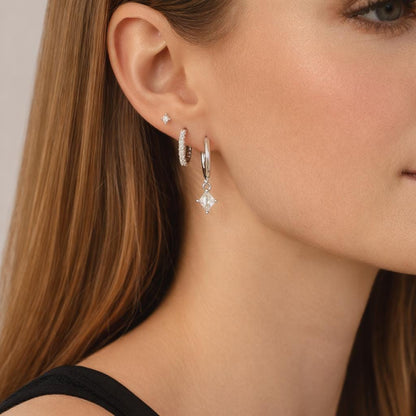 3-Piece Gold Rhombus Zircon Earrings Set: Dainty Minimalist Micro Pave Crystal Jewelry
