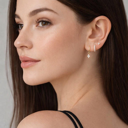 3-Piece Gold Rhombus Zircon Earrings Set: Dainty Minimalist Micro Pave Crystal Jewelry