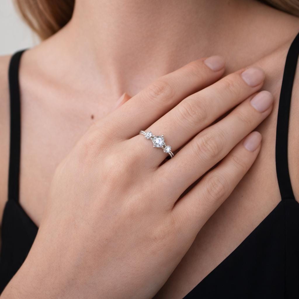 Delicate Zircon Ring, 18K Gold Plated Stainless Steel, Minimalist Wedding Band