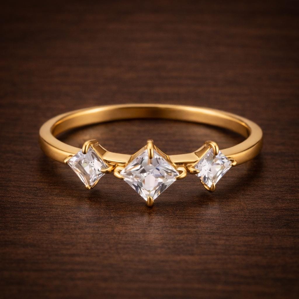 Delicate Zircon Ring, 18K Gold Plated Stainless Steel, Minimalist Wedding Band