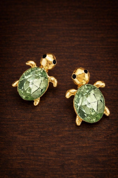 Green Turtle Stud Earrings, Enamel Animal Jewelry, Hypoallergenic Posts