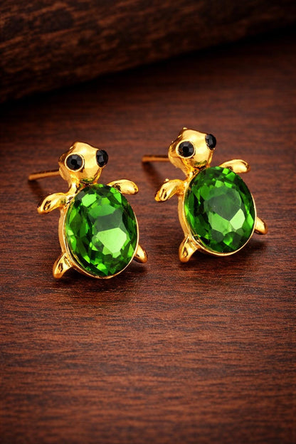 Green Turtle Stud Earrings, Enamel Animal Jewelry, Hypoallergenic Posts