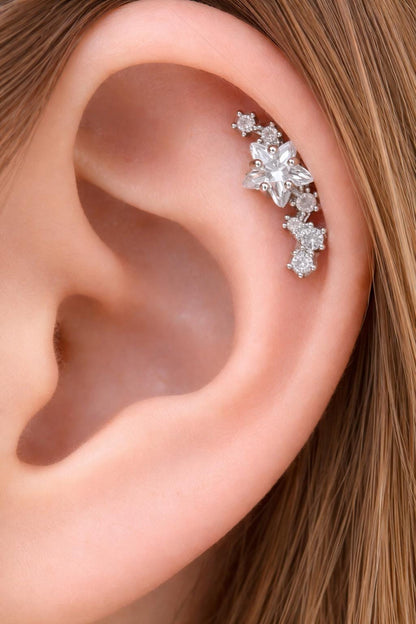 18K Gold Plated Star Crystal Earring, Helix Tragus Piercing, Hypoallergenic Stainless Steel