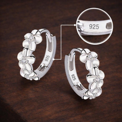 Sterling Silver Rose Flower Hoop Earrings with AAA Zirconia