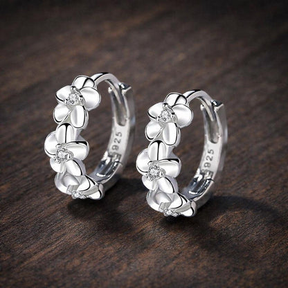 Sterling Silver Rose Flower Hoop Earrings with AAA Zirconia