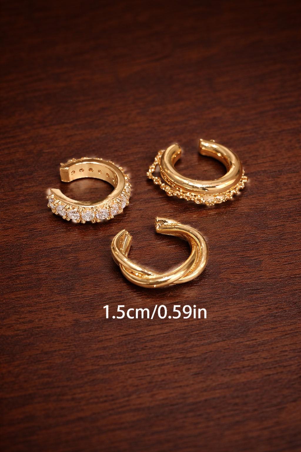 Gold CZ Ear Cuff Set, Minimalist Clip Earrings, Adjustable Cartilage Jewelry