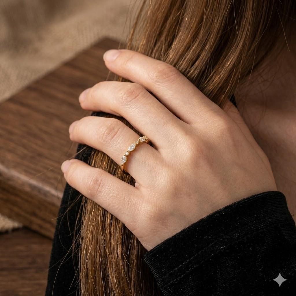 Geometric Horse Eye Crystal Ring, Gold-Plated Sterling Silver, Fish Design