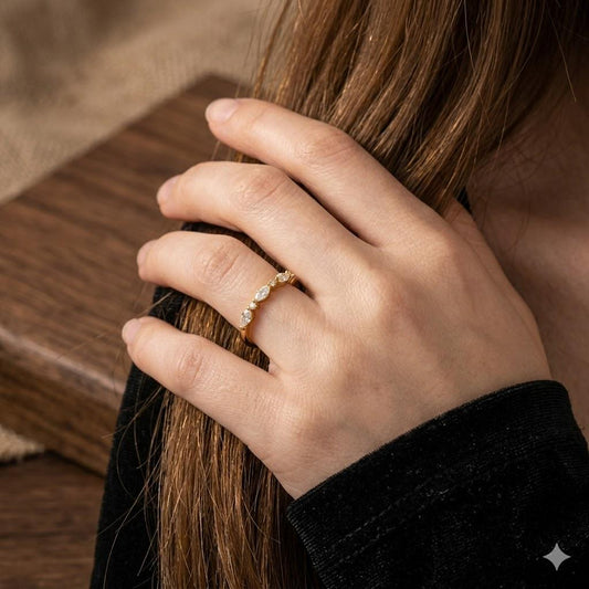 Geometric Horse Eye Crystal Ring, Gold-Plated Sterling Silver, Fish Design