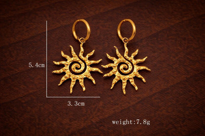Boho Gold Sun Moon Evil Eye Pendant Earrings Set, 18K Plated Stainless Steel Jewelry