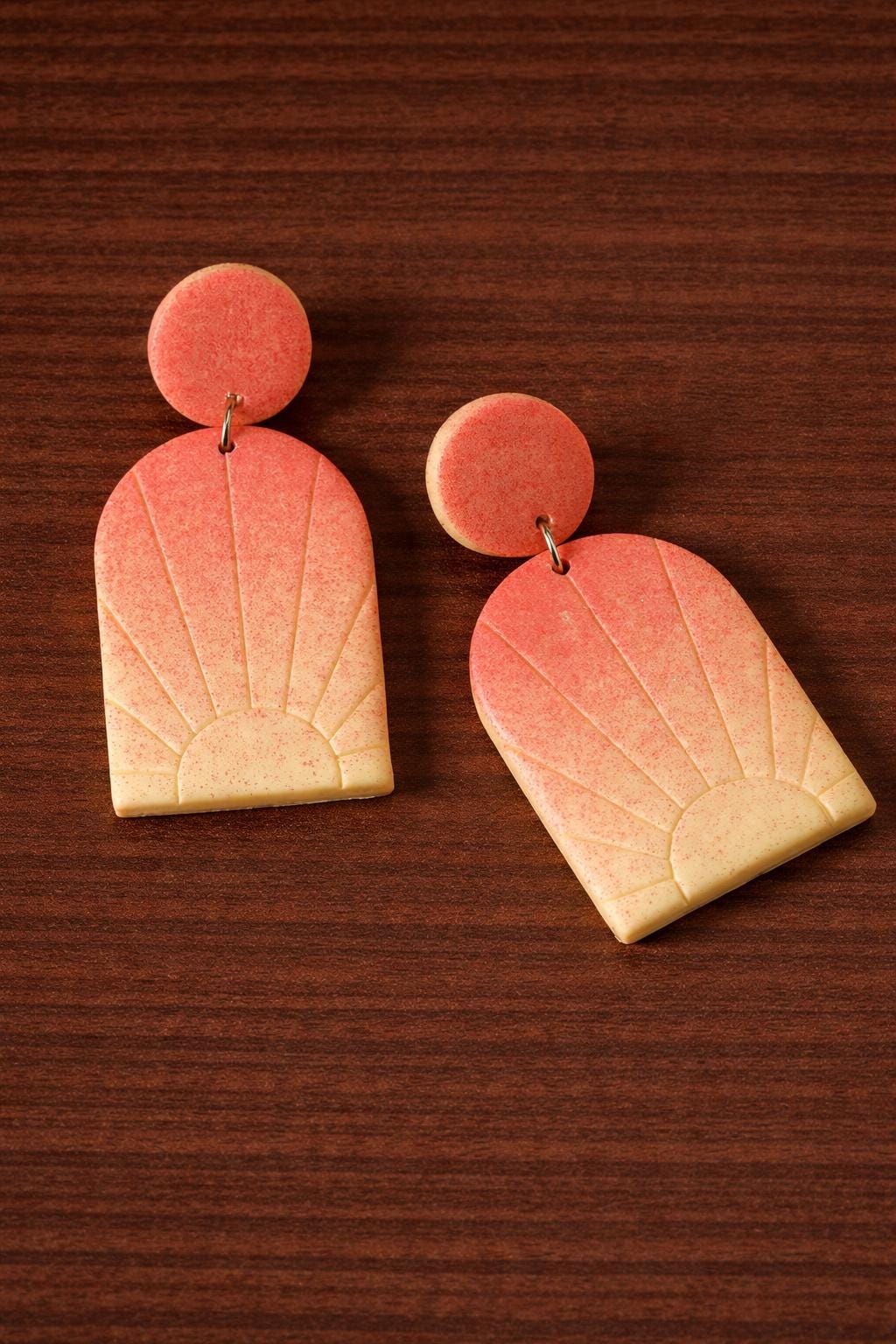 Handmade Sunburst Earrings, Gradient Polymer Clay Dangle Earrings, Boho Statement Jewelry Gift for Women