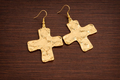 Textured Exaggerated Cross Dangle Earrings, Minimalist Statement Jewelry