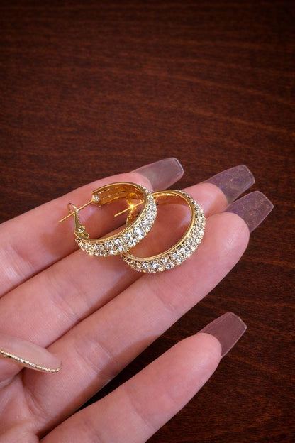Geometric Gold Hoop Earrings, Elegant Minimalist CZ Earrings, Classic Everyday Jewelry Gift for Women