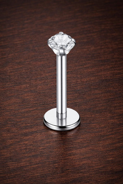 G23 Titanium CZ Stud Earring, Silver Labret Nose Stud, Helix Cartilage Piercing Jewelry