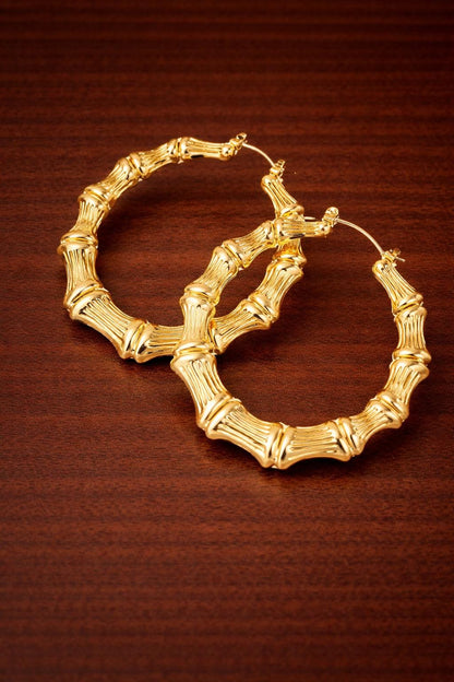 Oversized Bamboo Hoop Earrings, Gold Statement Street Style Jewelry