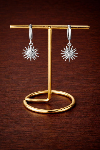 Gold Sun Hoop Earrings, Stainless Steel Dangle, Waterproof Non-Tarnish Jewelry