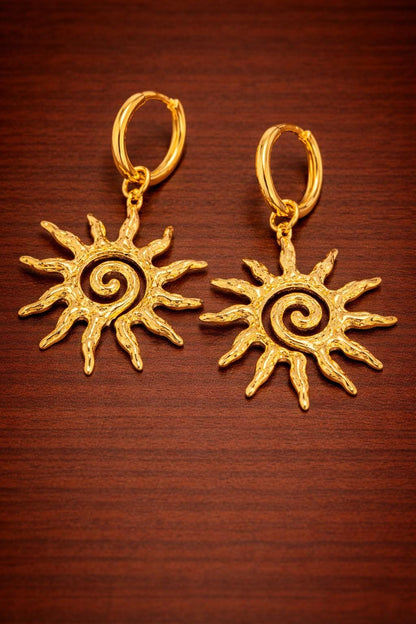 Sunshine Dangle Earrings, Stainless Steel Sun Earrings, Gold Minimalist Pendant Jewelry, Gift for Women