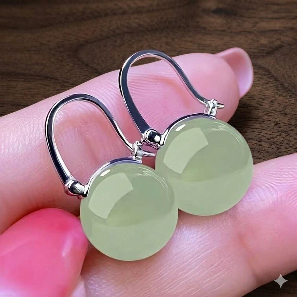 Imitation Jade Green Stud Earrings, Gold-Tone Clip-On Minimalist Jewelry
