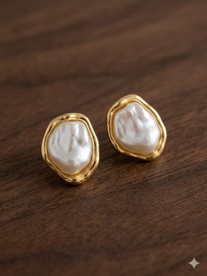 18K Gold Plated Irregular Pearl Drop Earrings, Vintage Elegant Dangle Bridal Jewelry