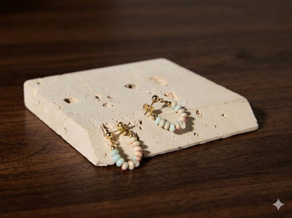 Natural Stone & Freshwater Pearl Pendant Earrings, Boho Vacation Style, Elegant Dangle Jewelry for Women