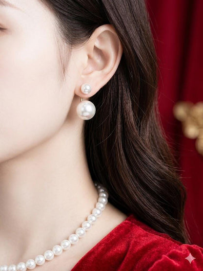 French Chic Double-Sided Pearl Earrings, Luxury Front Back Stud, Elegant Versatile Jewelry for Women