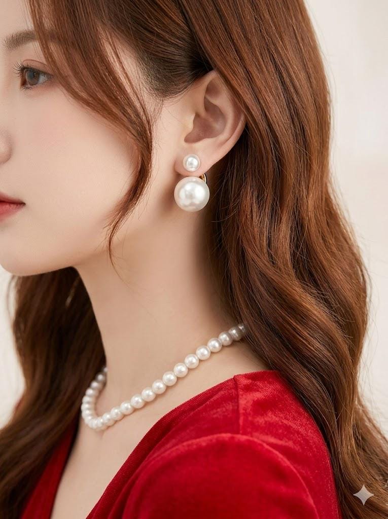 Double-Sided Pearl Earrings, French Chic Front Back Studs, Elegant Luxury Jewelry for Women
